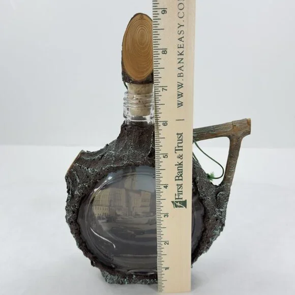 Vintage Austrian Decanter Glass Bottle Scenic Linz Tree Bark Design Cork Stopper - Picture 10 of 12